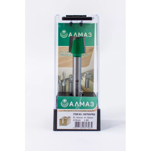 1007 Rapira Z2+1. Фреза пазовая прямая Алмаз D16 H15 L80 d8